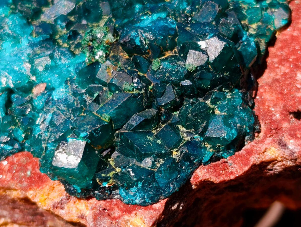 Natural Cabinet Size Dioptase on Red Dolomite Specimen x 1 From Mashamba East Mine, Congo - Toprock Gemstones and Minerals 