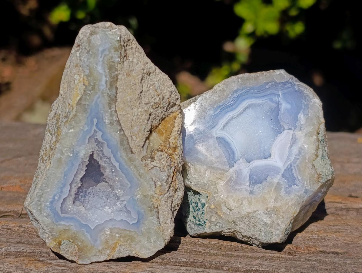 Polished One Side Blue Lace Agate Geodes x 12 From Nsanje, Malawi - Toprock Gemstones and Minerals 