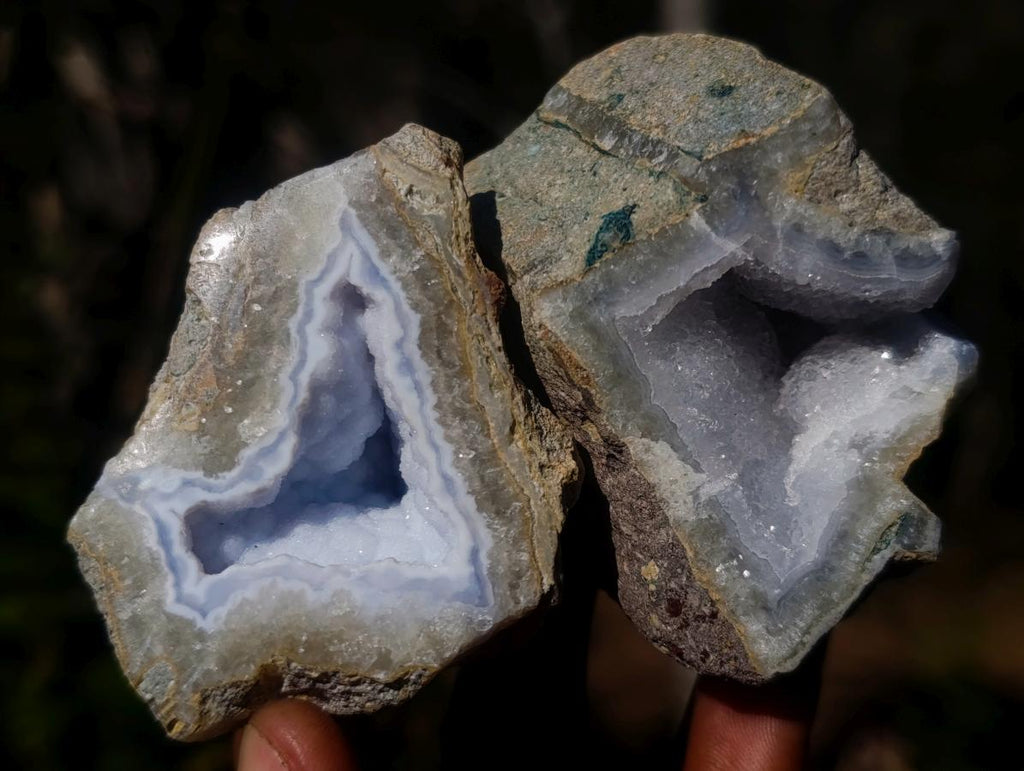 Polished One Side Blue Lace Agate Geodes x 12 From Nsanje, Malawi - Toprock Gemstones and Minerals 