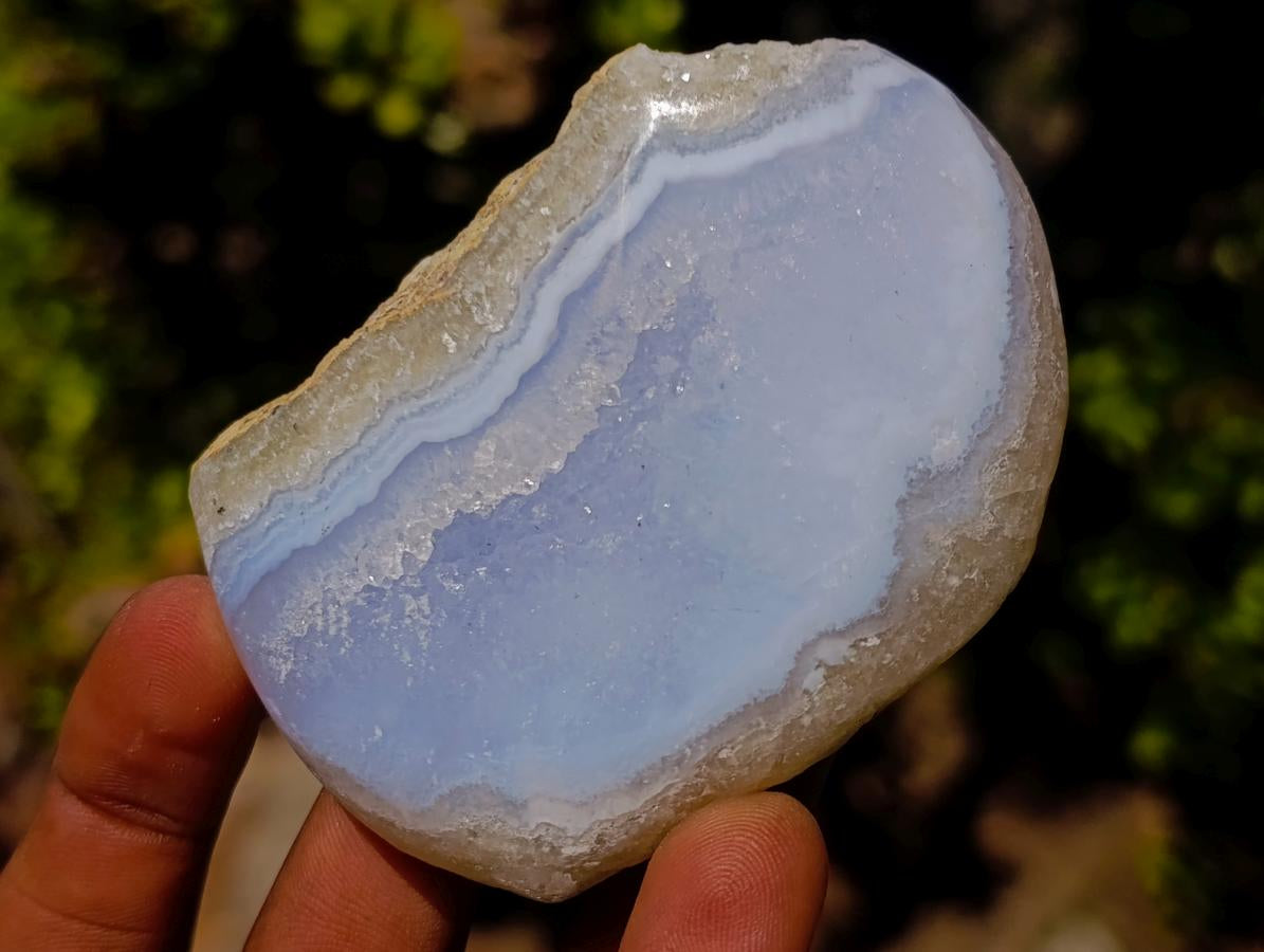 Polished One Side Blue Lace Agate Geodes x 12 From Nsanje, Malawi - Toprock Gemstones and Minerals 