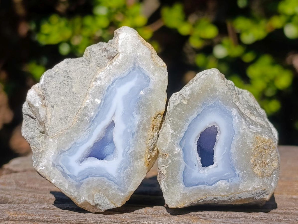 Polished One Side Blue Lace Agate Geodes x 12 From Nsanje, Malawi - Toprock Gemstones and Minerals 