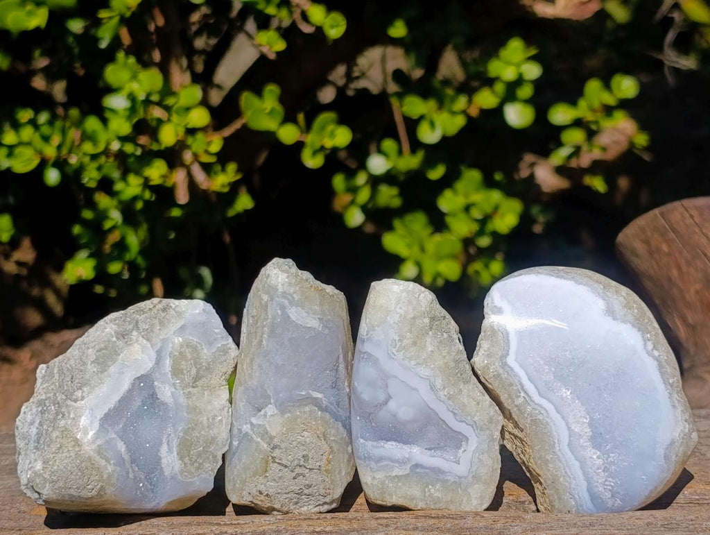 Polished One Side Blue Lace Agate Geodes x 12 From Nsanje, Malawi - Toprock Gemstones and Minerals 