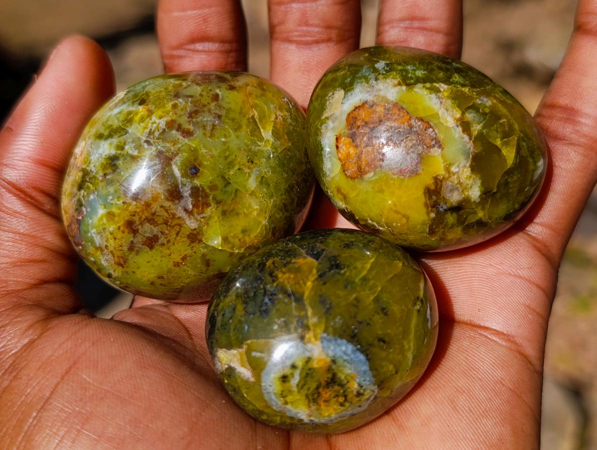 Polished Green Opal Palm Stones x 12 From Betroka, Madagascar - Toprock Gemstones and Minerals 