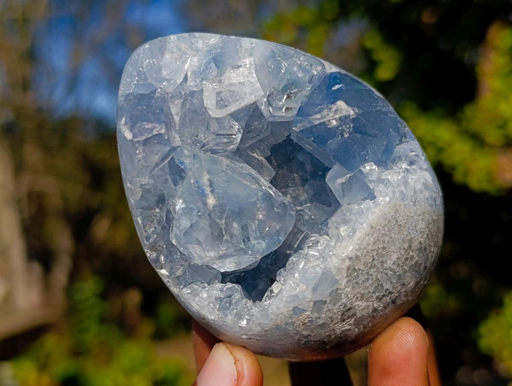 Polished and Natural Blue Celestite Eggs x 6 From Sakoany, Madagascar - Toprock Gemstones and Minerals 