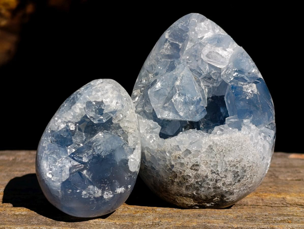 Polished and Natural Blue Celestite Eggs x 6 From Sakoany, Madagascar - Toprock Gemstones and Minerals 