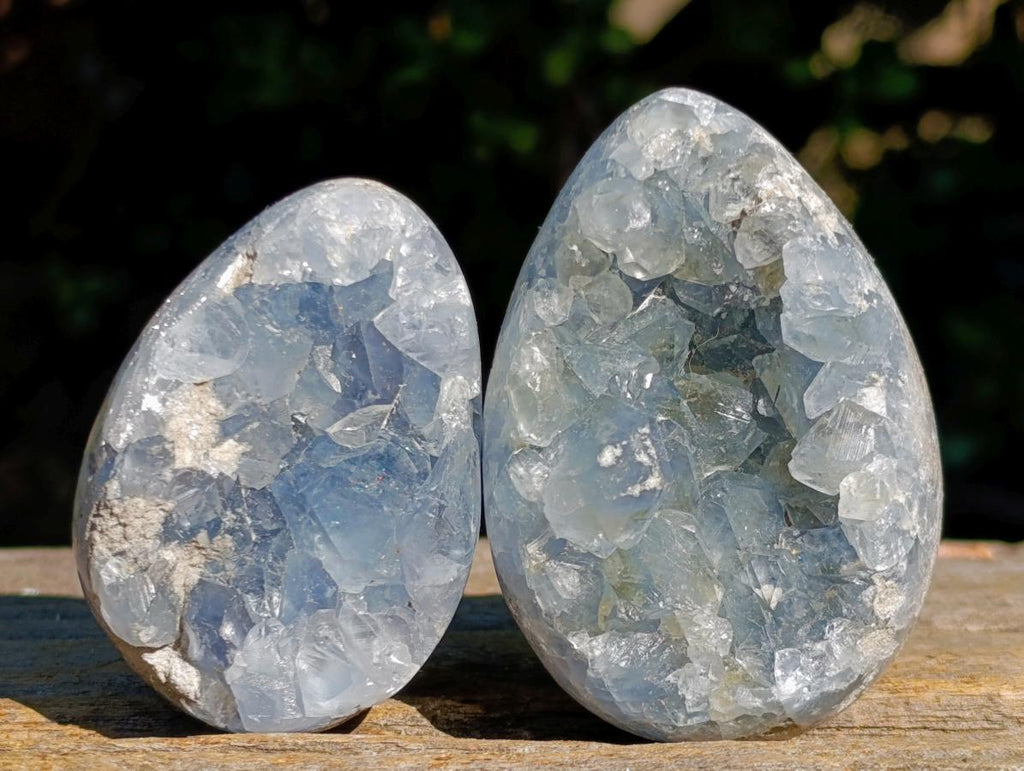 Polished and Natural Blue Celestite Eggs x 6 From Sakoany, Madagascar - Toprock Gemstones and Minerals 