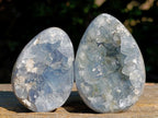 Polished and Natural Blue Celestite Eggs x 6 From Sakoany, Madagascar - Toprock Gemstones and Minerals 