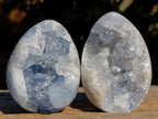 Polished and Natural Blue Celestite Eggs x 6 From Sakoany, Madagascar - Toprock Gemstones and Minerals 
