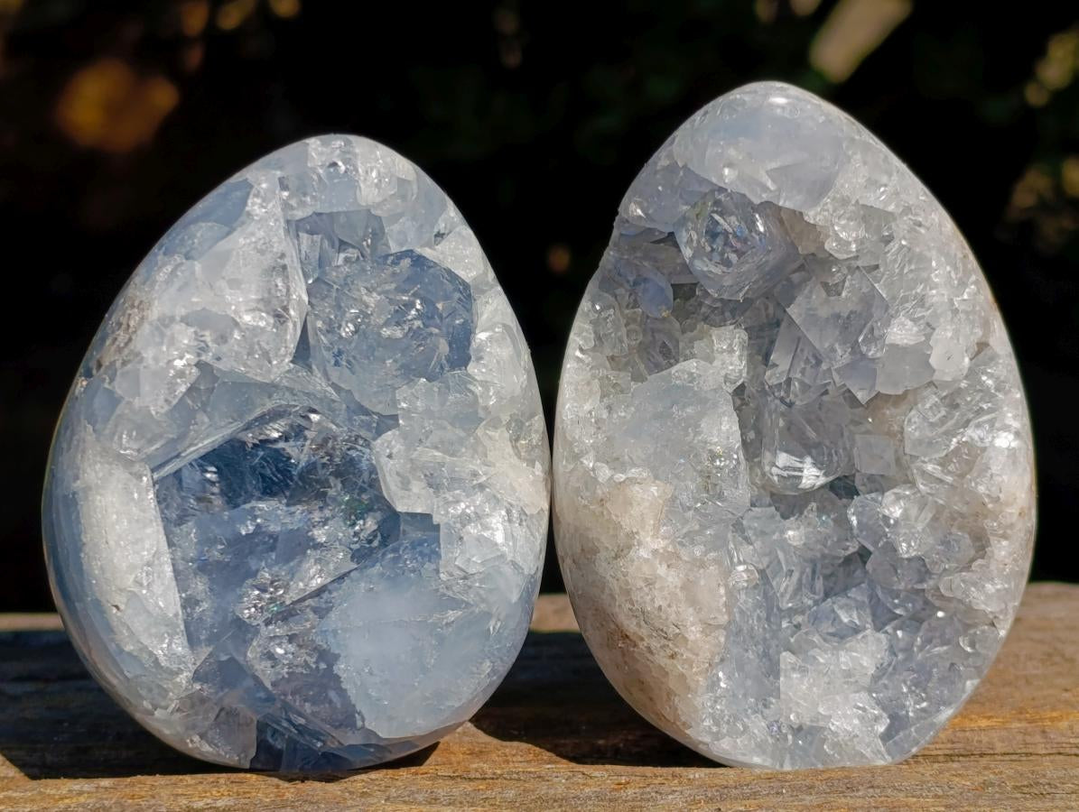 Polished and Natural Blue Celestite Eggs x 6 From Sakoany, Madagascar - Toprock Gemstones and Minerals 