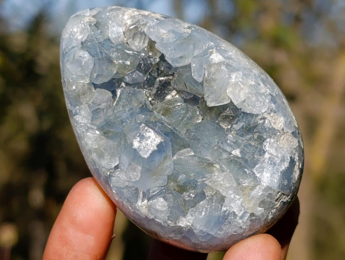 Polished and Natural Blue Celestite Eggs x 6 From Sakoany, Madagascar - Toprock Gemstones and Minerals 