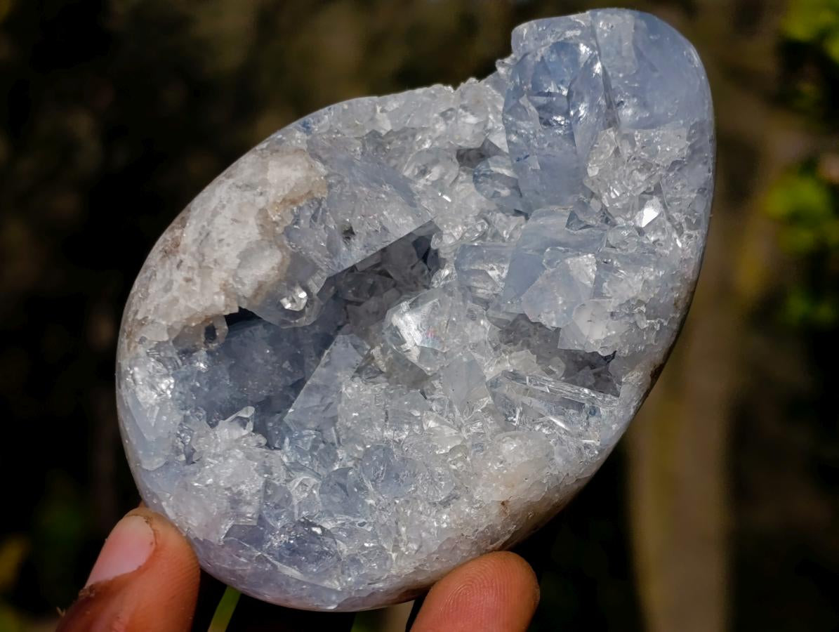 Polished and Natural Blue Celestite Eggs x 6 From Sakoany, Madagascar - Toprock Gemstones and Minerals 