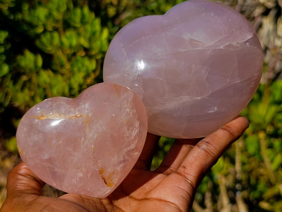 Polished Pink Lavender Gemmy Rose Quartz Hearts x 3 From Madagascar - Toprock Gemstones and Minerals 