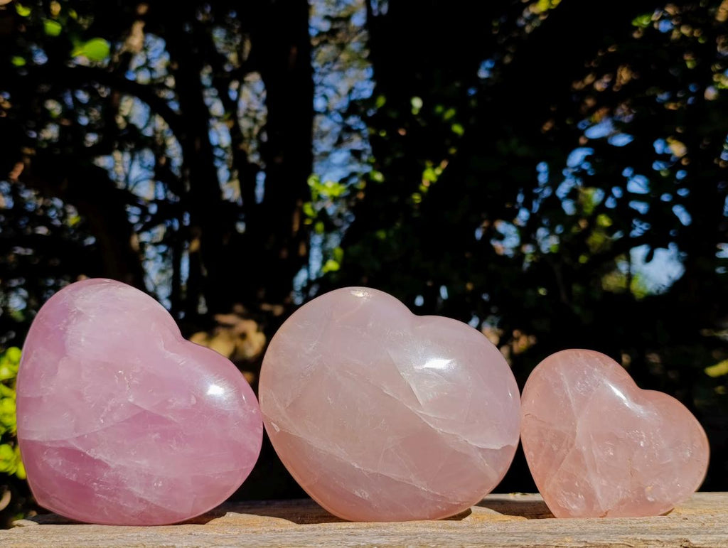 Polished Pink Lavender Gemmy Rose Quartz Hearts x 3 From Madagascar - Toprock Gemstones and Minerals 