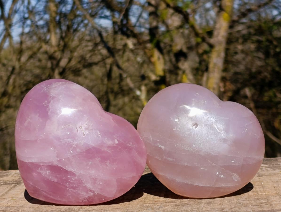 Polished Pink Lavender Gemmy Rose Quartz Hearts x 3 From Madagascar - Toprock Gemstones and Minerals 
