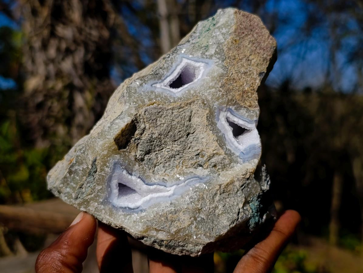 Natural Large Blue Lace Agate Geode Specimens x 3 From Nsanje, Malawi - Toprock Gemstones and Minerals 