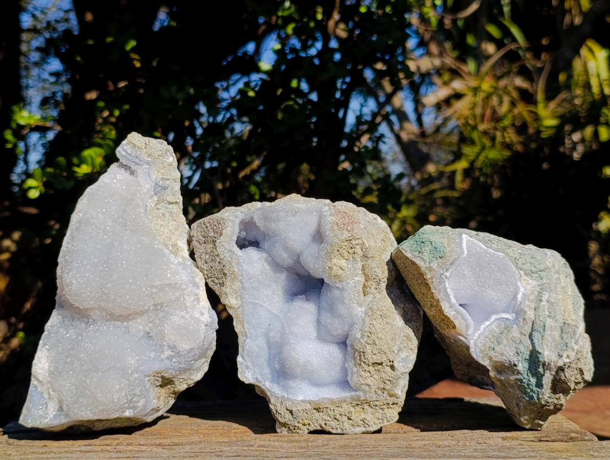 Natural Large Blue Lace Agate Geode Specimens x 3 From Nsanje, Malawi - Toprock Gemstones and Minerals 