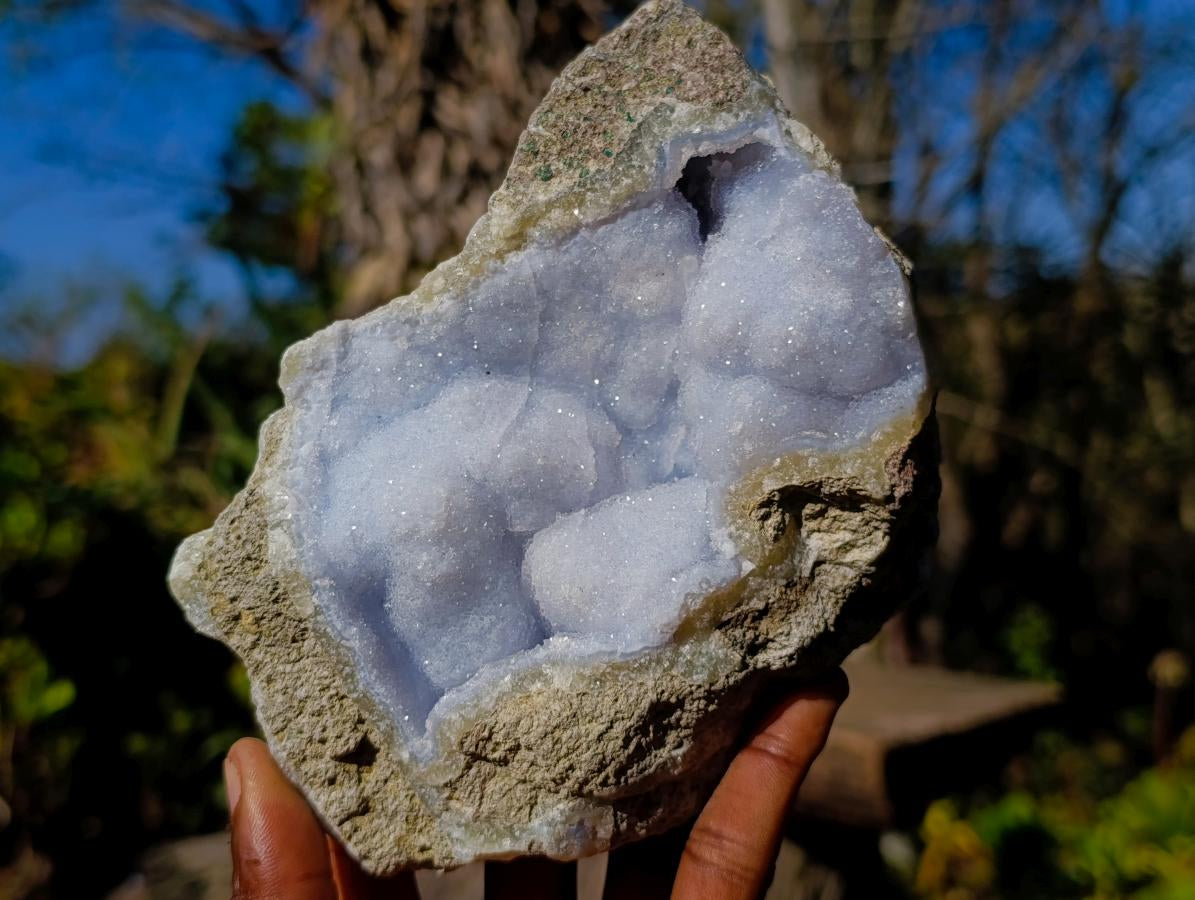 Natural Large Blue Lace Agate Geode Specimens x 3 From Nsanje, Malawi - Toprock Gemstones and Minerals 