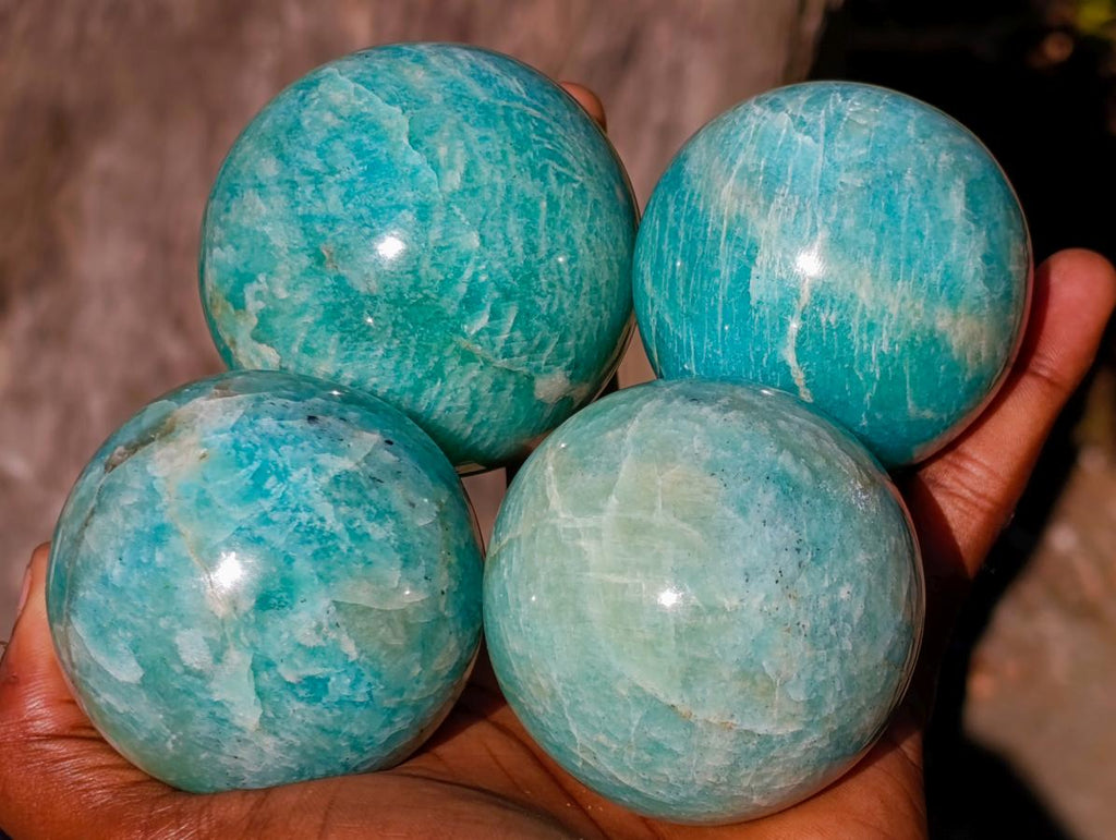 Polished Amazonite Spheres x 4 From Madagascar - Toprock Gemstones and Minerals 
