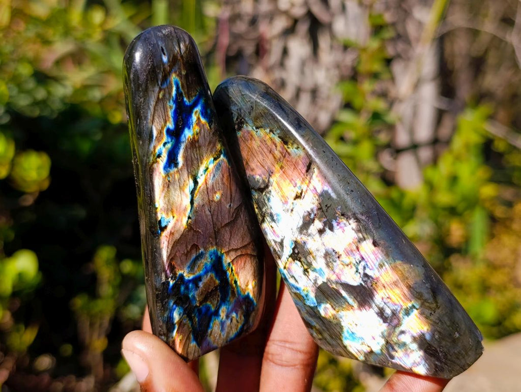 Polished Spectrolite Labradorite Standing Display Pieces x 7 From Madagascar - Toprock Gemstones and Minerals 