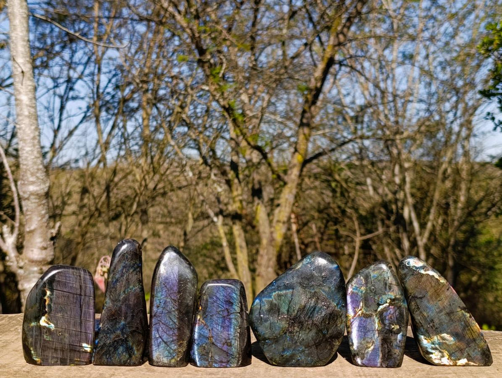 Polished Spectrolite Labradorite Standing Display Pieces x 7 From Madagascar - Toprock Gemstones and Minerals 