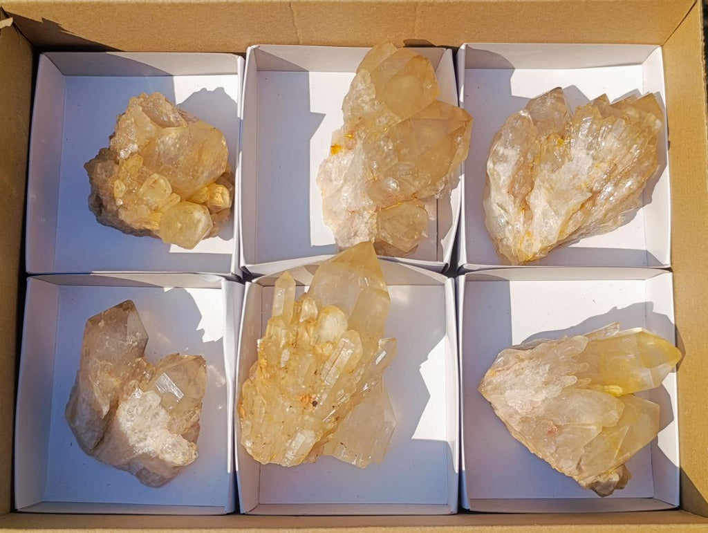 Natural Smokey Luena Clear Citrine Quartz Clusters x 6 From Luena, Congo - Toprock Gemstones and Minerals 