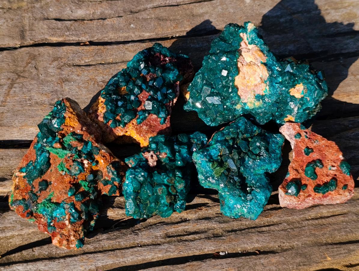 Natural Dioptase on Dolomite Specimens x 6 From Mashamba East Mine, Congo - Toprock Gemstones and Minerals 