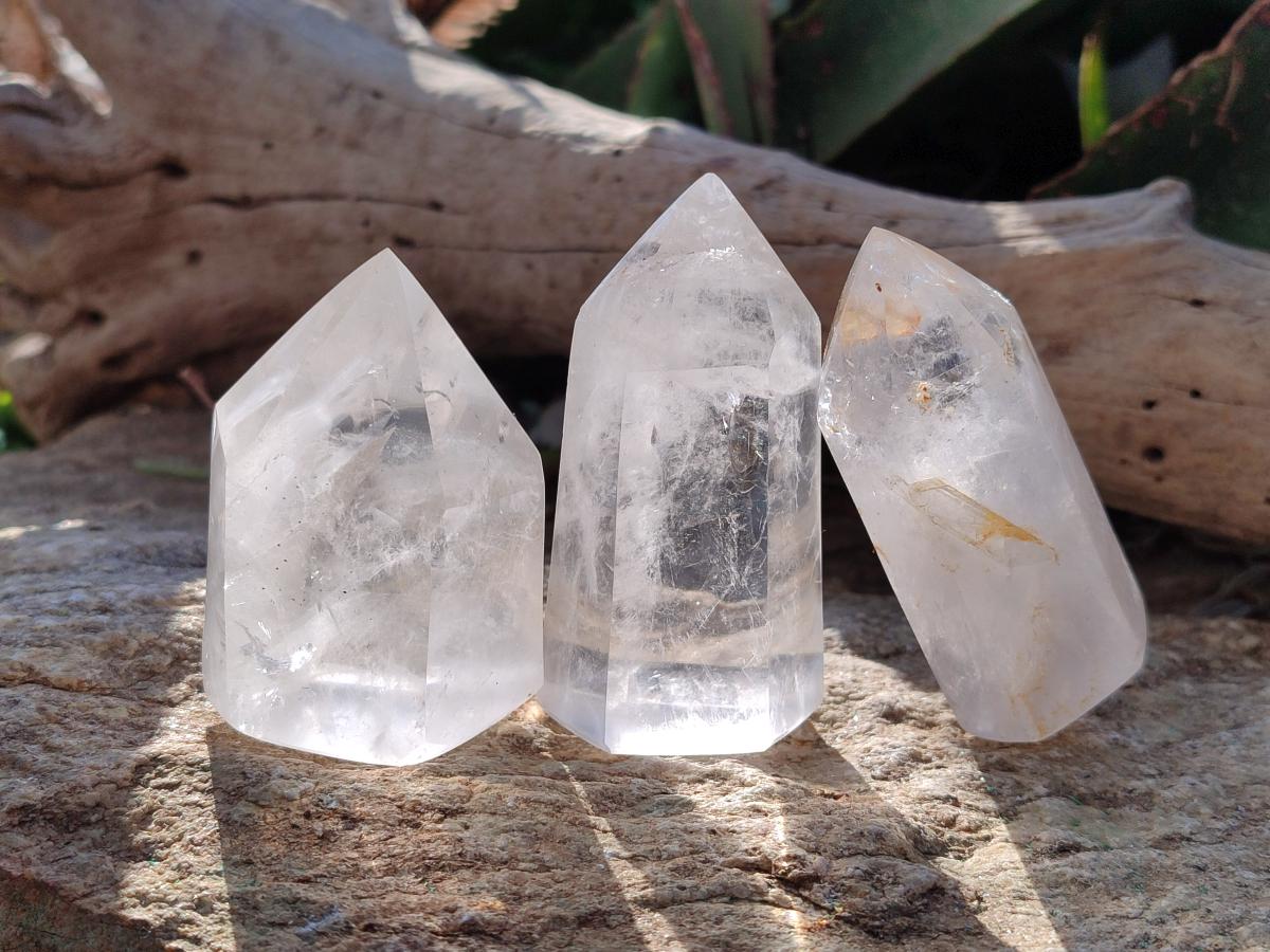 Polished Clear Quartz Crystals and Double Terminated Crystals x 12 From Madagascar - Toprock Gemstones and Minerals 