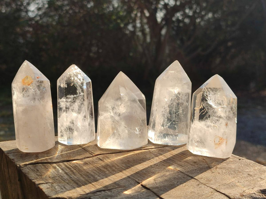 Polished Clear Quartz Crystals and Double Terminated Crystals x 12 From Madagascar - Toprock Gemstones and Minerals 