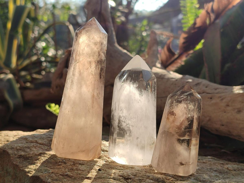 Polished Clear Quartz Crystals and Double Terminated Crystals x 12 From Madagascar - Toprock Gemstones and Minerals 