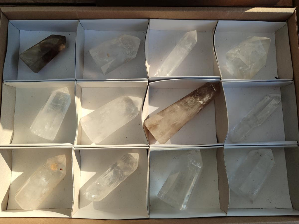 Polished Clear Quartz Crystals and Double Terminated Crystals x 12 From Madagascar - Toprock Gemstones and Minerals 