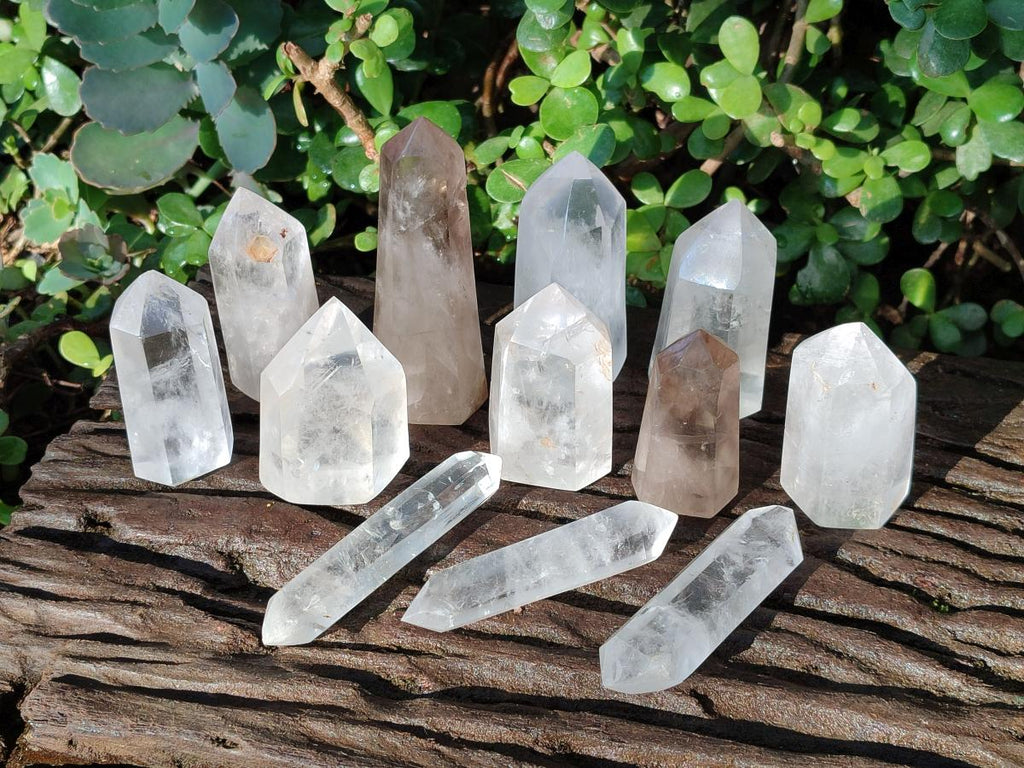 Polished Clear Quartz Crystals and Double Terminated Crystals x 12 From Madagascar - Toprock Gemstones and Minerals 