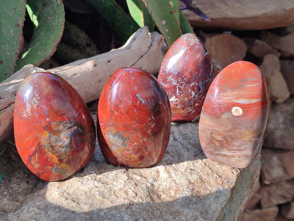 Polished and Natural Red Jasper Standing Display Pieces x 4 From Madagascar - Toprock Gemstones and Minerals 