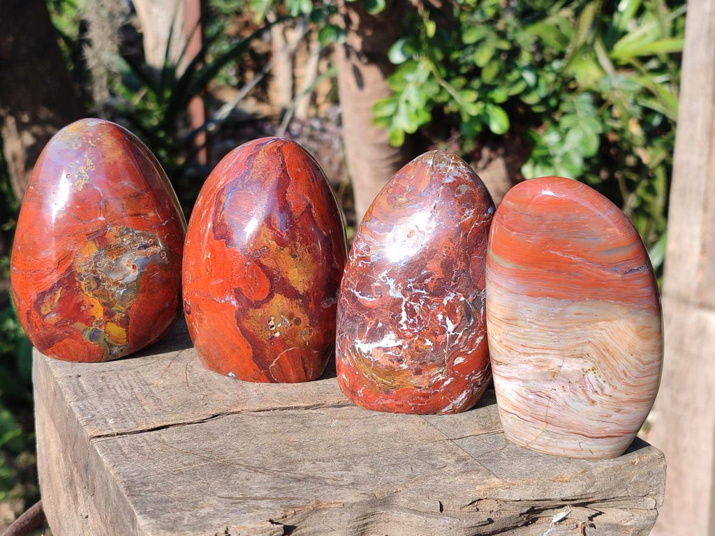 Polished and Natural Red Jasper Standing Display Pieces x 4 From Madagascar - Toprock Gemstones and Minerals 