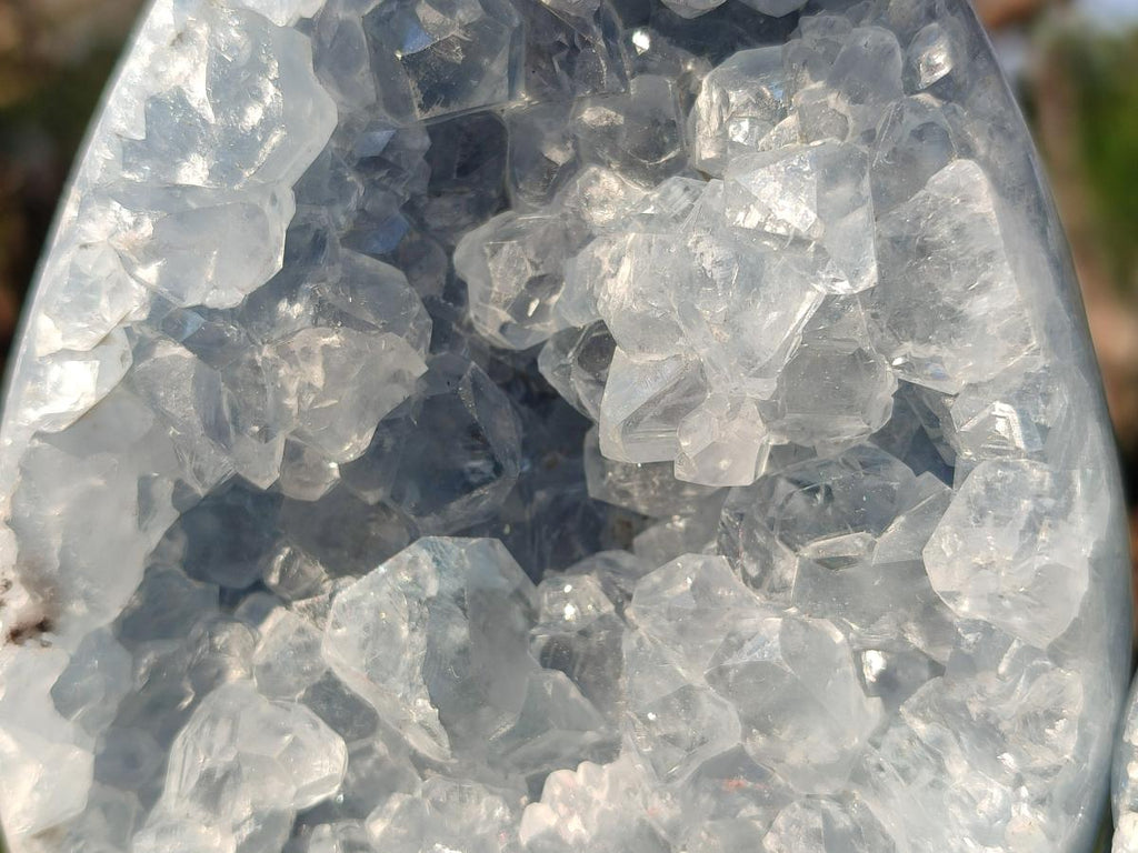 Polished and Natural Blue Celestite Eggs x 2 From Sakoany, Madagascar - Toprock Gemstones and Minerals 