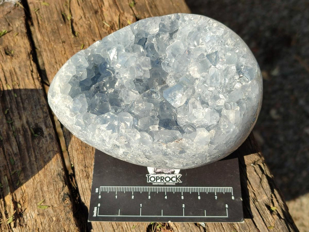 Polished and Natural Blue Celestite Eggs x 2 From Sakoany, Madagascar - Toprock Gemstones and Minerals 