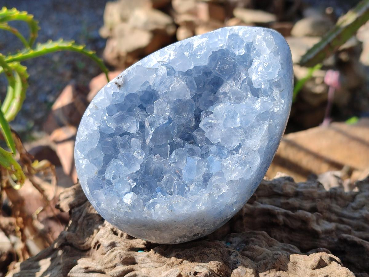 Polished and Natural Blue Celestite Eggs x 2 From Sakoany, Madagascar - Toprock Gemstones and Minerals 