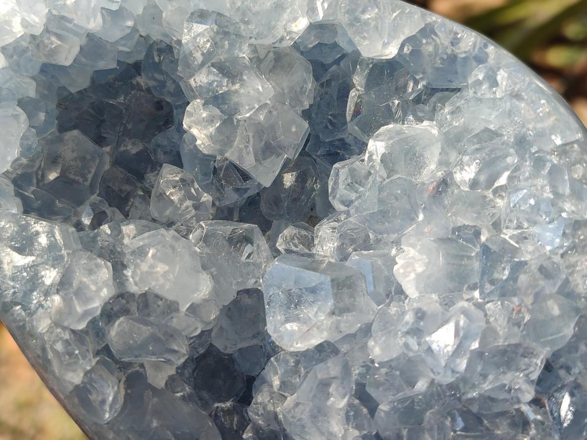 Polished and Natural Blue Celestite Eggs x 2 From Sakoany, Madagascar - Toprock Gemstones and Minerals 