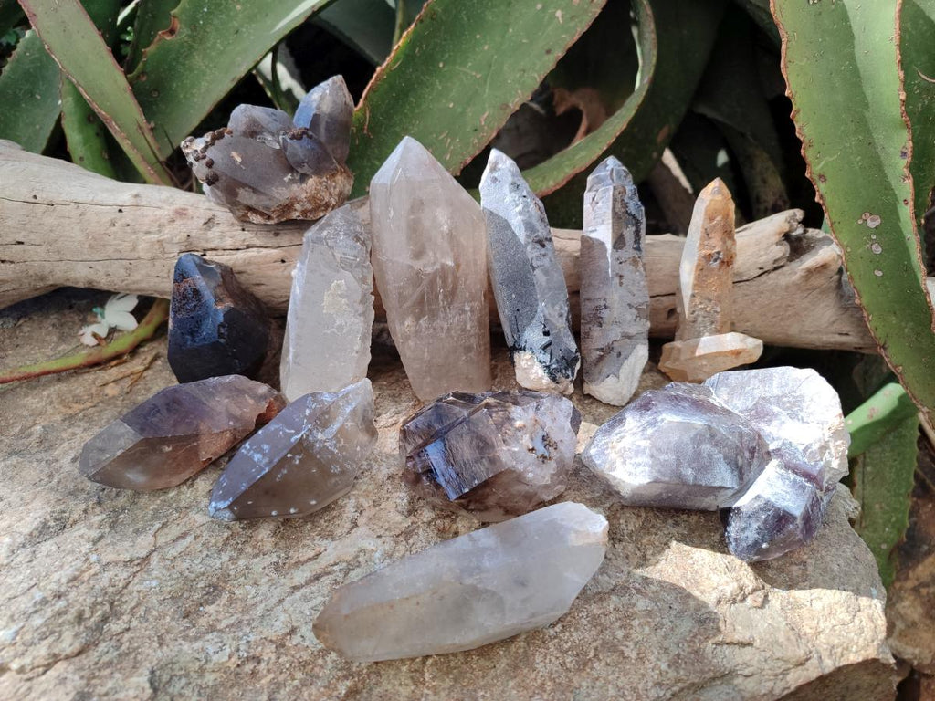 Natural Smokey Quartz Crystals with Associated Minerals x 12 From Erongo, Namibia - Toprock Gemstones and Minerals 