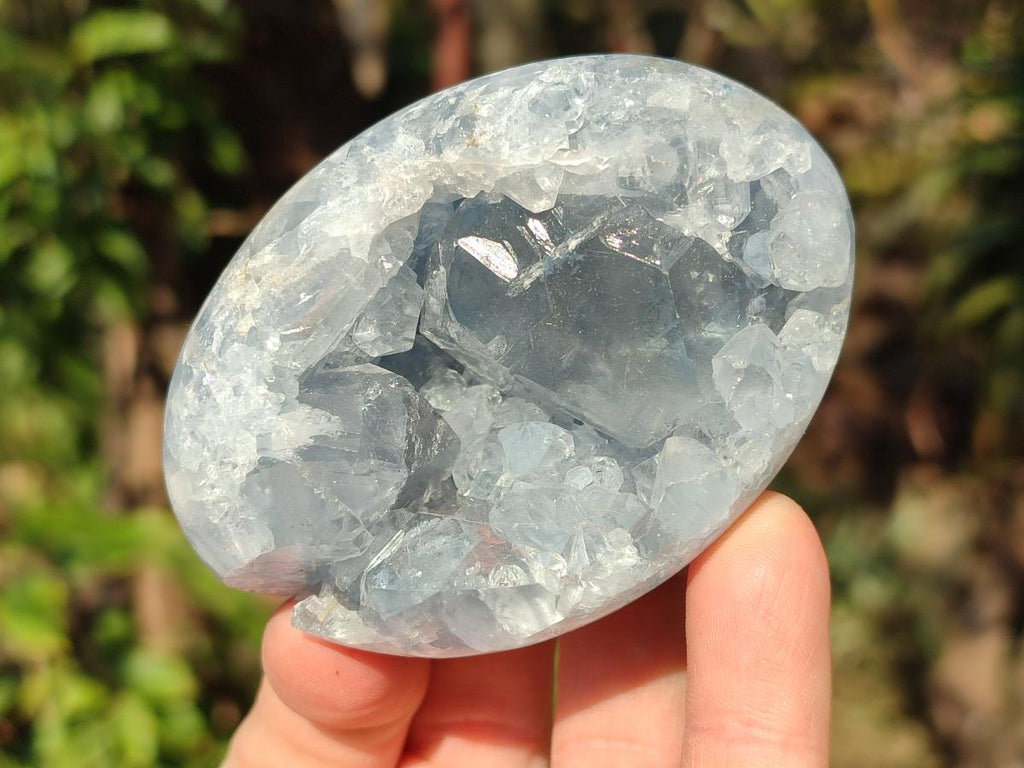 Polished and Natural Blue Celestite Palm Size Geodes x 12 From Sakoany, Madagascar - Toprock Gemstones and Minerals 