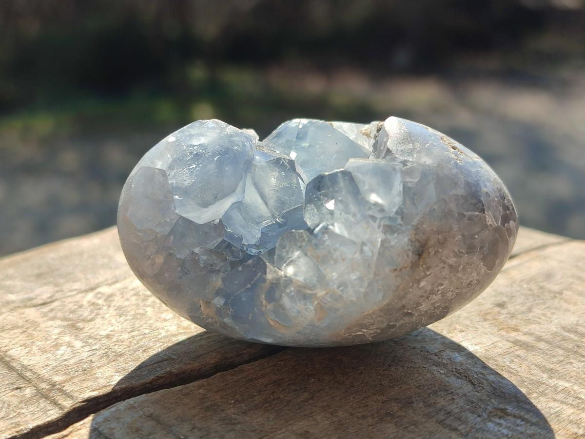 Polished and Natural Blue Celestite Palm Size Geodes x 12 From Sakoany, Madagascar - Toprock Gemstones and Minerals 