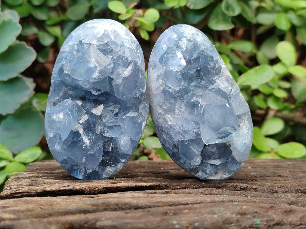 Polished and Natural Blue Celestite Palm Size Geodes x 12 From Sakoany, Madagascar - Toprock Gemstones and Minerals 