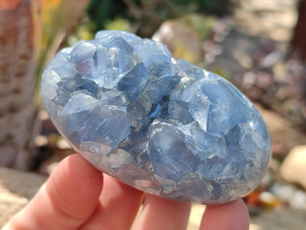 Polished and Natural Blue Celestite Palm Size Geodes x 12 From Sakoany, Madagascar - Toprock Gemstones and Minerals 