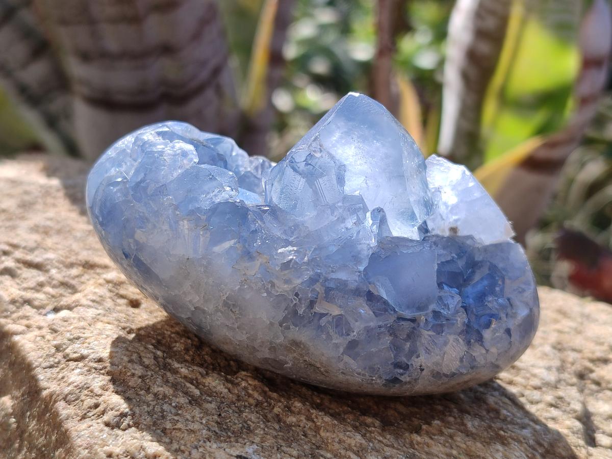 Polished and Natural Blue Celestite Palm Size Geodes x 12 From Sakoany, Madagascar - Toprock Gemstones and Minerals 