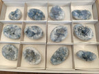 Polished and Natural Blue Celestite Palm Size Geodes x 12 From Sakoany, Madagascar - Toprock Gemstones and Minerals 
