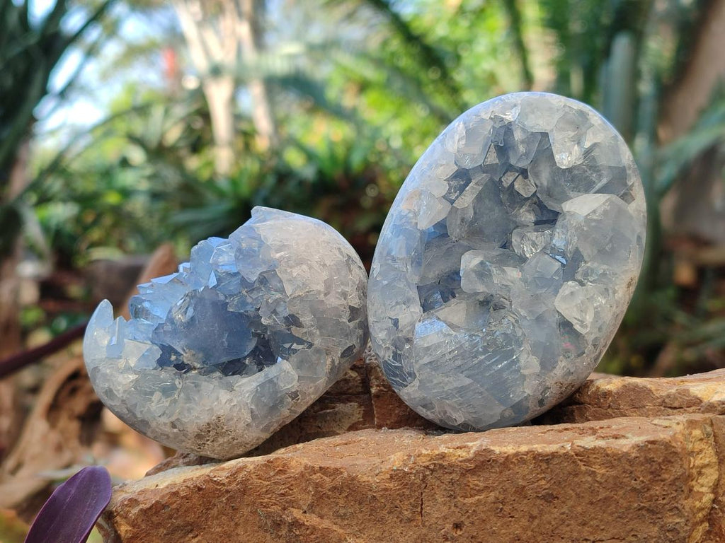 Polished and Natural Blue Celestite Palm Size Geodes x 12 From Sakoany, Madagascar - Toprock Gemstones and Minerals 
