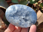 Polished and Natural Blue Celestite Palm Size Geodes x 12 From Sakoany, Madagascar - Toprock Gemstones and Minerals 