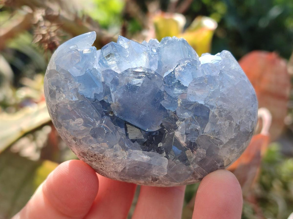 Polished and Natural Blue Celestite Palm Size Geodes x 12 From Sakoany, Madagascar - Toprock Gemstones and Minerals 