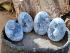 Polished and Natural Blue Celestite Palm Size Geodes x 12 From Sakoany, Madagascar - Toprock Gemstones and Minerals 