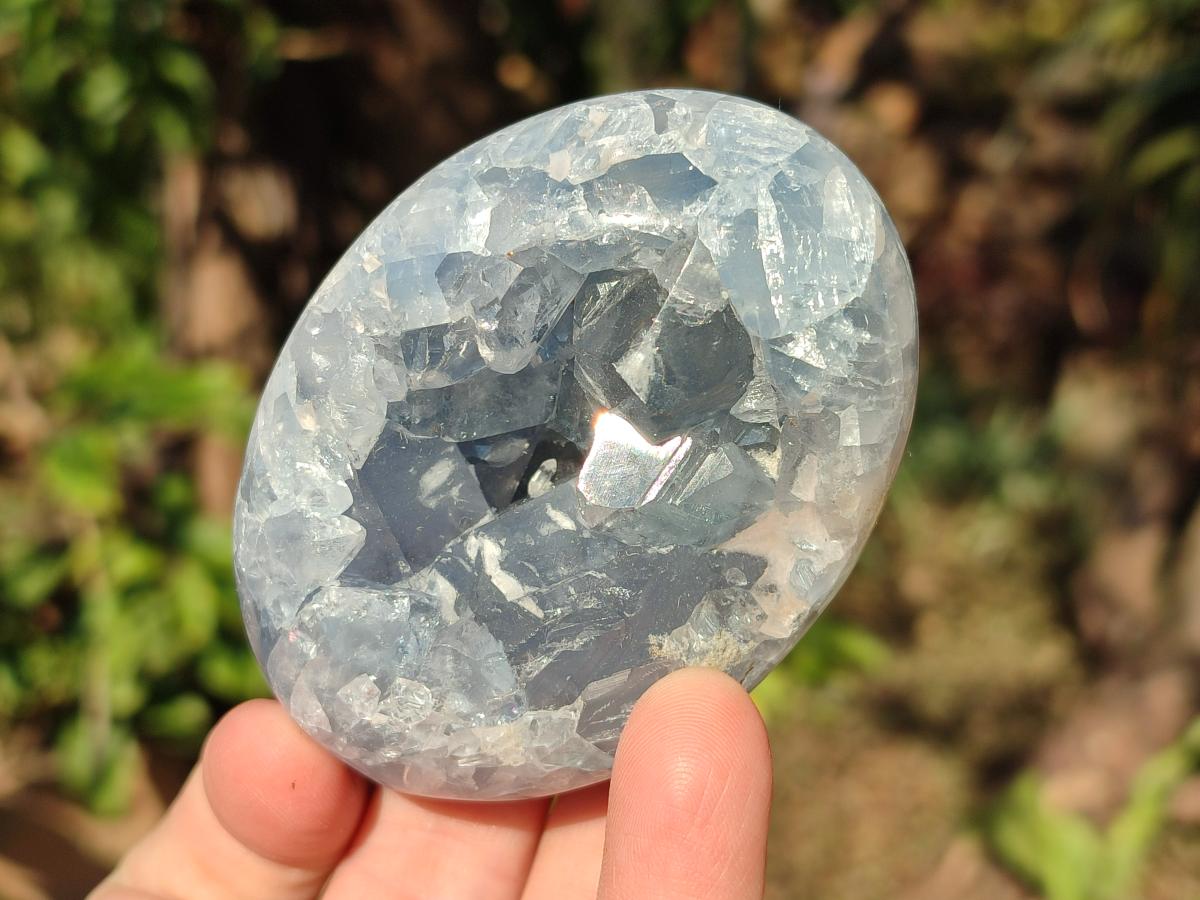 Polished and Natural Blue Celestite Palm Size Geodes x 12 From Sakoany, Madagascar - Toprock Gemstones and Minerals 