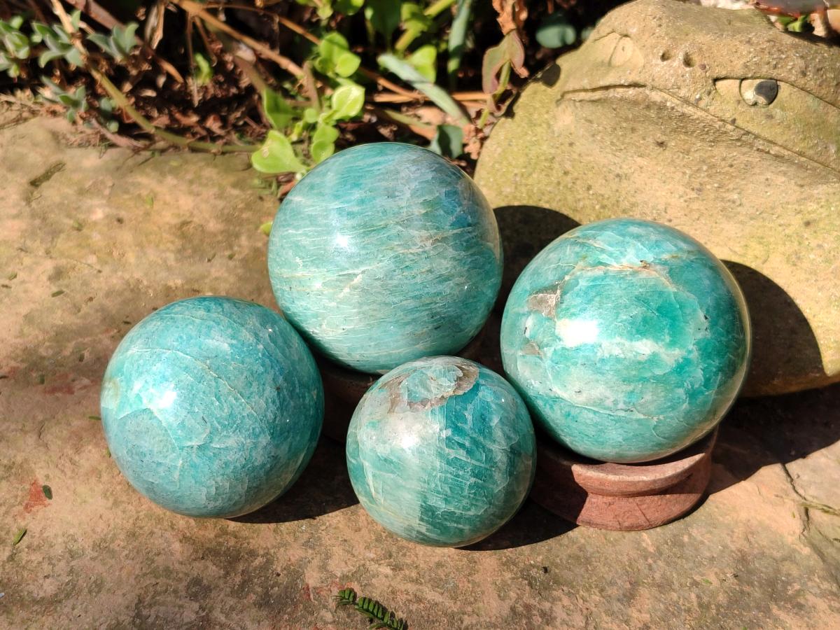 Polished Amazonite Spheres x 4 From Madagascar - Toprock Gemstones and Minerals 